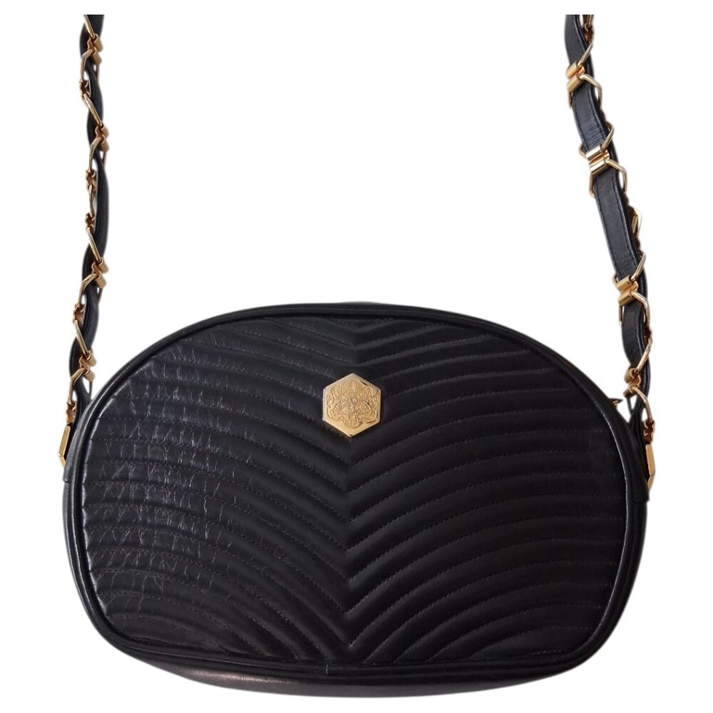 RARE Vintage Revillon French Oval Quilted Leather Antique 80s Handbag